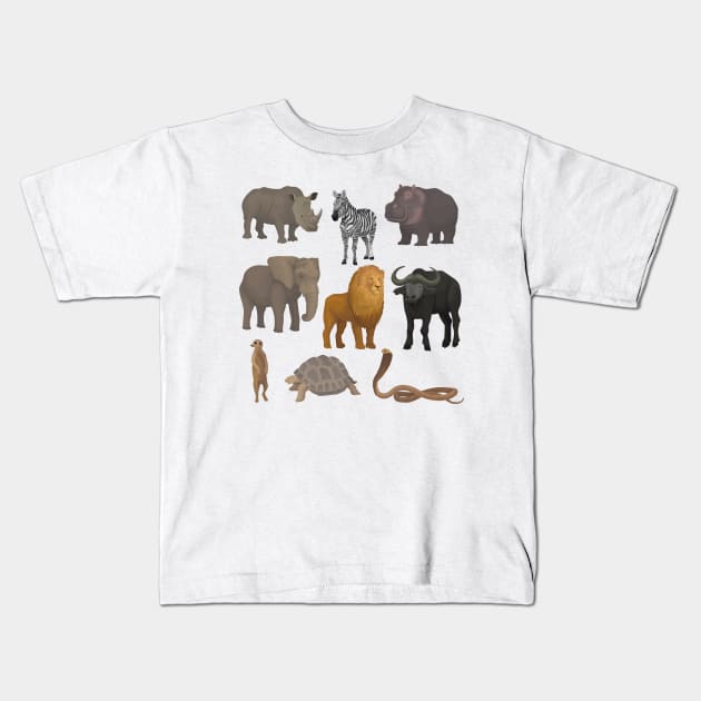 Wild African Animals Kids T-Shirt by Mako Design 